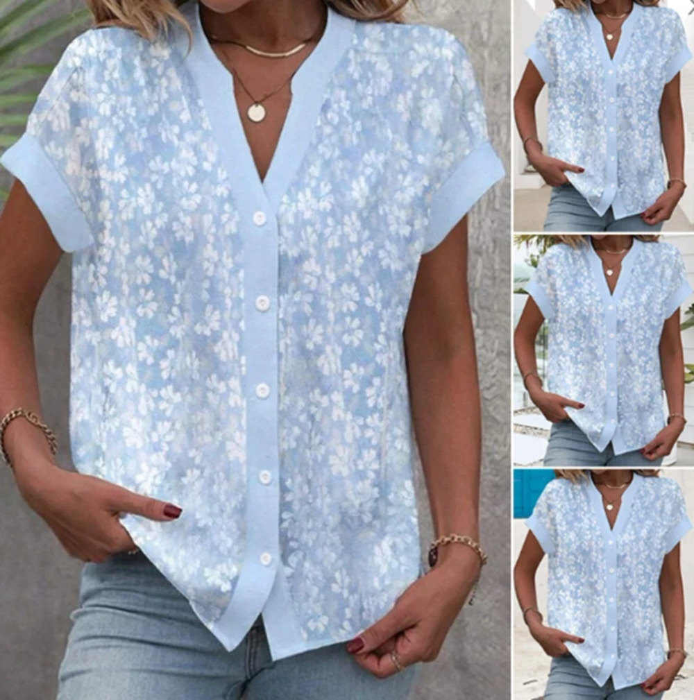 ZARA Summer Fashion Print Short Sleeve Button Up Top